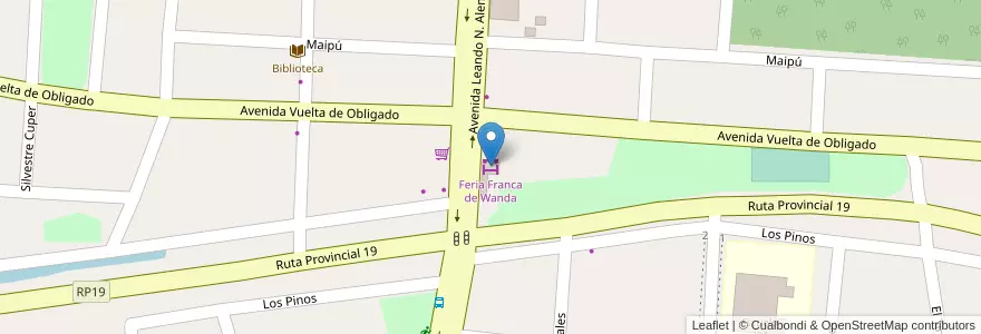 Mapa de ubicacion de Feria Franca de Wanda en 阿根廷, Misiones, Departamento Iguazú, Municipio De Wanda.