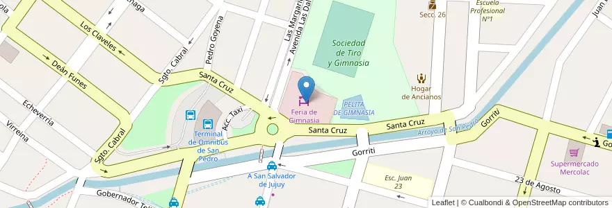 Mapa de ubicacion de Feria Municipal en アルゼンチン, フフイ州, Departamento San Pedro, Municipio De San Pedro De Jujuy.