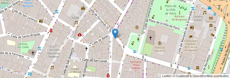 Mapa de ubicacion de FERNANDO VI, CALLE, DE,12 en إسبانيا, منطقة مدريد, منطقة مدريد, Área Metropolitana De Madrid Y Corredor Del Henares, مدريد.