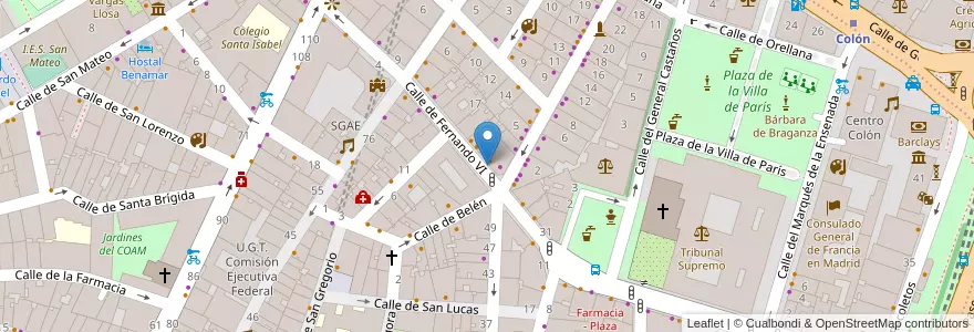 Mapa de ubicacion de FERNANDO VI, CALLE, DE,23 en Spanien, Autonome Gemeinschaft Madrid, Autonome Gemeinschaft Madrid, Área Metropolitana De Madrid Y Corredor Del Henares, Madrid.