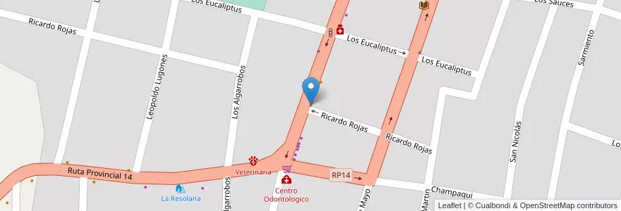 Mapa de ubicacion de Ferreira en Argentinië, Córdoba, Departamento San Javier, Municipio De Villa De Las Rosas, Pedanía Rosas, Villa Las Rosas.