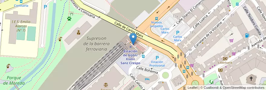 Mapa de ubicacion de Feve en スペイン, アストゥリアス州, アストゥリアス州, Gijón/Xixón.