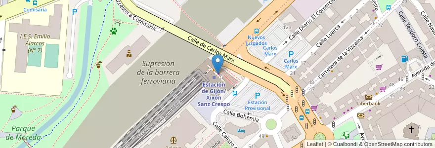 Mapa de ubicacion de Feve en 西班牙, 阿斯圖里亞斯, 阿斯圖里亞斯, Gijón/Xixón.