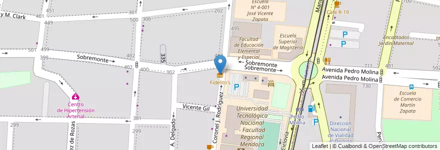 Mapa de ubicacion de Fidelito's en アルゼンチン, チリ, メンドーサ州, Departamento Capital, Ciudad De Mendoza, Sección 5ª Residencial Sur.