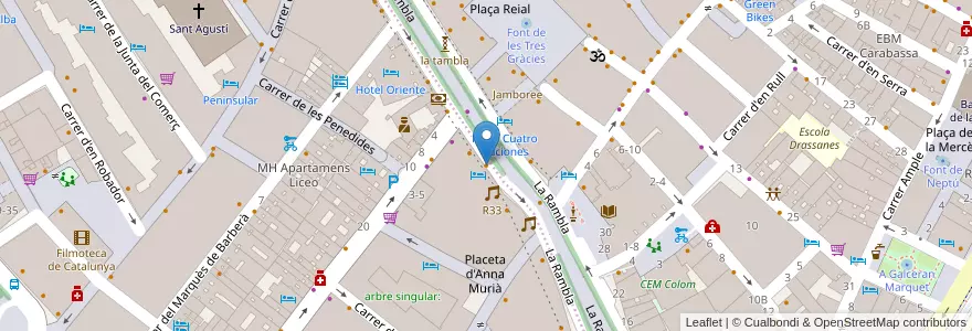 Mapa de ubicacion de flamenco Córdoba en 스페인, Catalunya, Barcelona, Barcelonès, 바르셀로나.