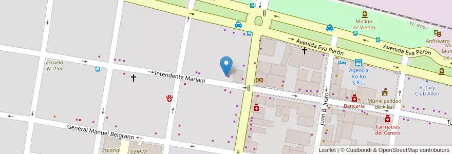Mapa de ubicacion de FM Passión 99.7 en アルゼンチン, チリ, リオネグロ州, Municipio De Allen, Departamento General Roca.