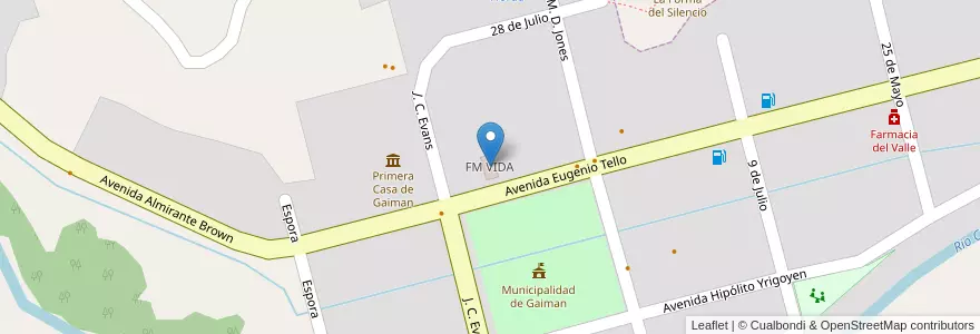 Mapa de ubicacion de FM VIDA en アルゼンチン, チュブ州, Departamento Gaiman, Gaiman, Gaiman.