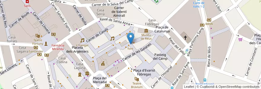 Mapa de ubicacion de font en Espanha, Catalunha, Tarragona, Baix Camp, Reus.