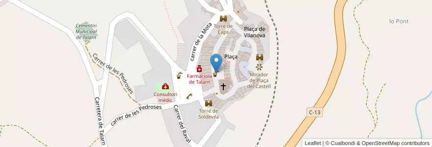 Mapa de ubicacion de Font de la Plaça de la Vila en España, Catalunya, Lleida, Pallars Jussà, Talarn.