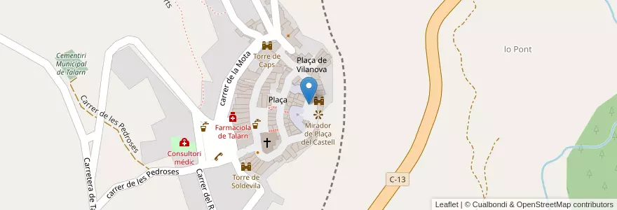 Mapa de ubicacion de Font de la Plaça del Castell en Espanha, Catalunha, Lérida, Pallars Jussà, Talarn.