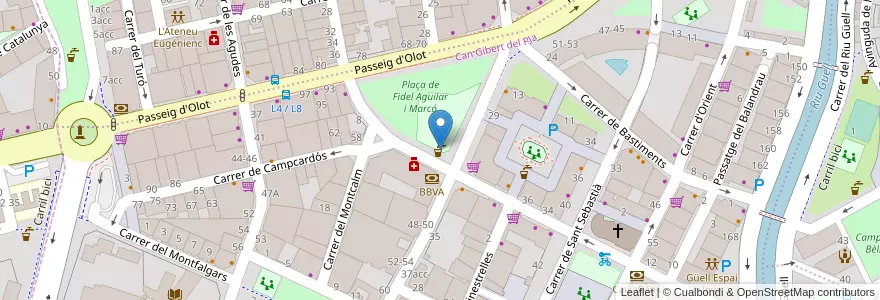 Mapa de ubicacion de Font de la plaça Fidel Aguilar en スペイン, カタルーニャ州, ジローナ, Gironès, ジローナ.