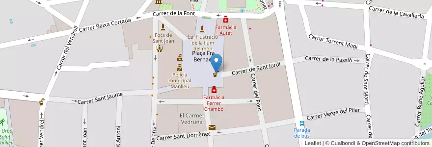 Mapa de ubicacion de Font de la Plaça Fra Bernadí en Espanha, Catalunha, Barcelona, Osona, Manlleu.