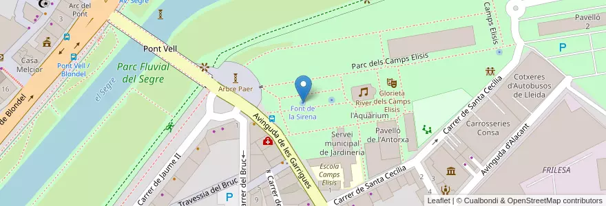 Mapa de ubicacion de Font de la Sirena en 西班牙, Catalunya, 莱里达, Segrià, 莱里达.
