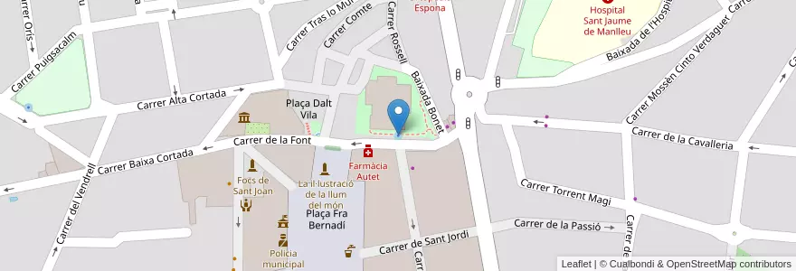 Mapa de ubicacion de Font de Les Tres Creus en اسپانیا, Catalunya, Barcelona, Osona, Manlleu.