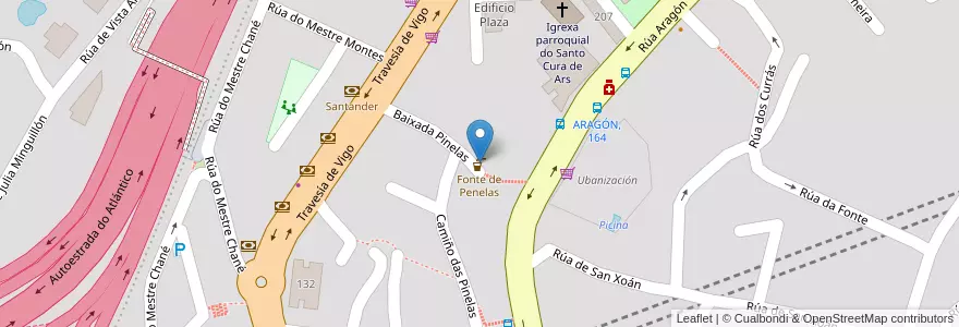 Mapa de ubicacion de Fonte de Penelas en Spanien, Galicien, Pontevedra, Vigo, Vigo.
