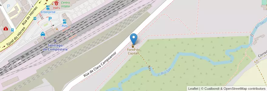 Mapa de ubicacion de Fonte do Capitan en スペイン, ガリシア州, A Coruña, Santiago, Santiago De Compostela.