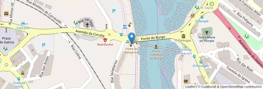 Mapa de ubicacion de Fonte do Peregrino en スペイン, ガリシア州, A Coruña, A Coruña.