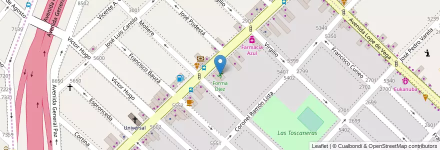 Mapa de ubicacion de Forma Diez, Villa Real en 阿根廷, 布宜诺斯艾利斯省, Comuna 10, Partido De Tres De Febrero.