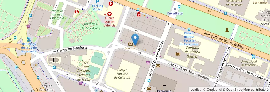Mapa de ubicacion de Foster's Hollywood en スペイン, バレンシア州, València / Valencia, Comarca De València, València.
