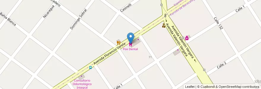 Mapa de ubicacion de Fox Dental en 아르헨티나, 부에노스아이레스주, Partido De Berazategui, Berazategui.