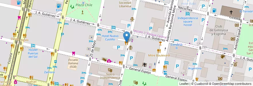 Mapa de ubicacion de Francesco Barbera Ristorante en アルゼンチン, チリ, メンドーサ州, Departamento Capital, Ciudad De Mendoza.