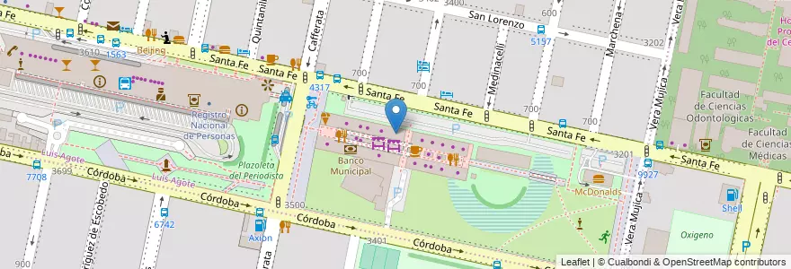 Mapa de ubicacion de Frango Artesanal en アルゼンチン, サンタフェ州, Departamento Rosario, Municipio De Rosario, ロサリオ.