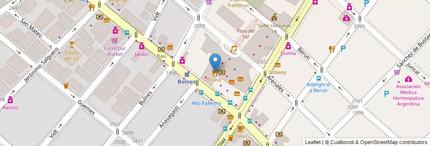 Mapa de ubicacion de Frano, Palermo en Arjantin, Ciudad Autónoma De Buenos Aires, Buenos Aires, Comuna 14.