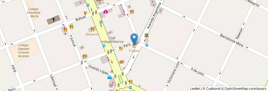 Mapa de ubicacion de Frappe en アルゼンチン, ブエノスアイレス州, Partido De Merlo, Merlo.