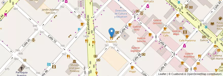 Mapa de ubicacion de Frawen's, Casco Urbano en Argentinië, Buenos Aires, Partido De La Plata, La Plata.