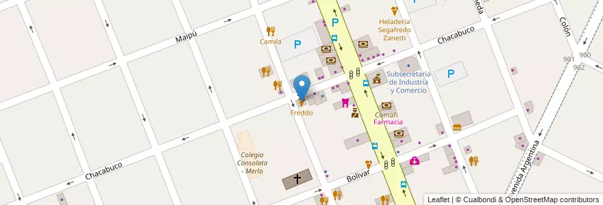 Mapa de ubicacion de Freddo en アルゼンチン, ブエノスアイレス州, Partido De Merlo, Merlo.