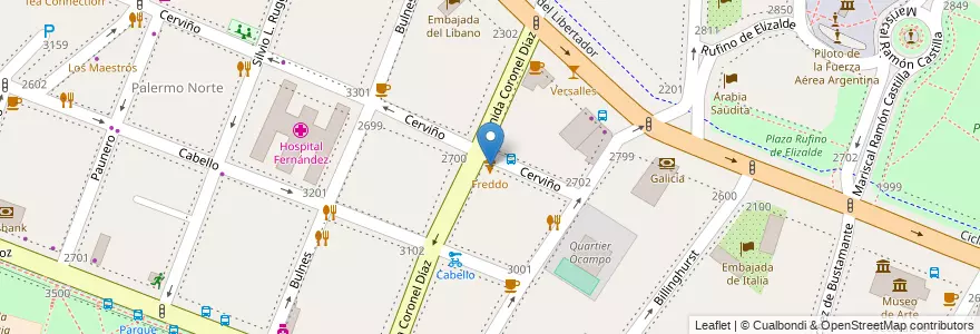 Mapa de ubicacion de Freddo, Palermo en アルゼンチン, Ciudad Autónoma De Buenos Aires, Comuna 2, ブエノスアイレス.
