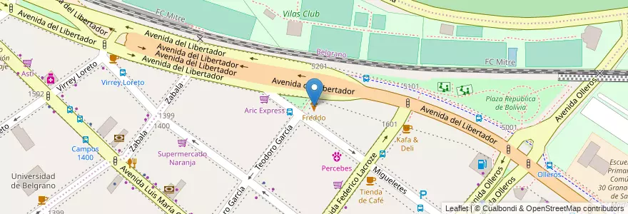Mapa de ubicacion de Freddo, Palermo en Аргентина, Буэнос-Айрес, Буэнос-Айрес, Comuna 14.