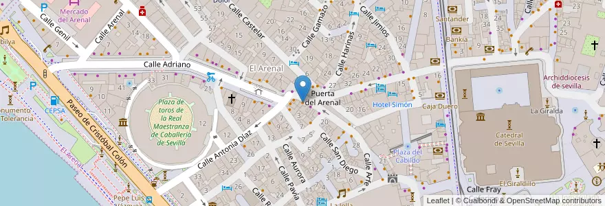 Mapa de ubicacion de Freiduria el Arenal en Espanha, Andaluzia, Sevilla, Sevilla.