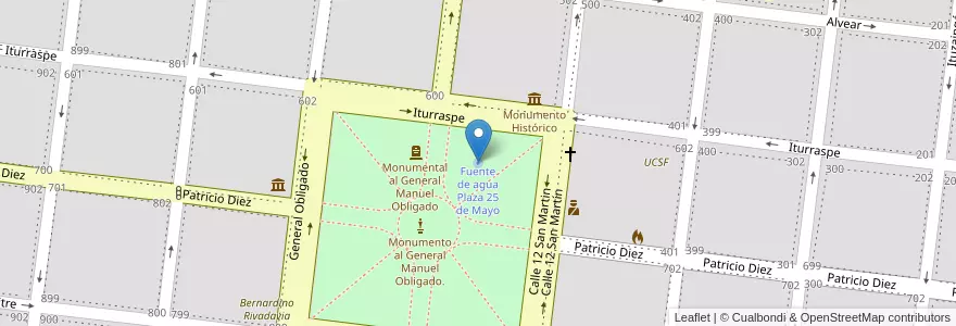 Mapa de ubicacion de Fuente de agua Plaza 25 de Mayo en Argentina, Santa Fe, Departamento General Obligado, Municipio De Reconquista, Reconquista.