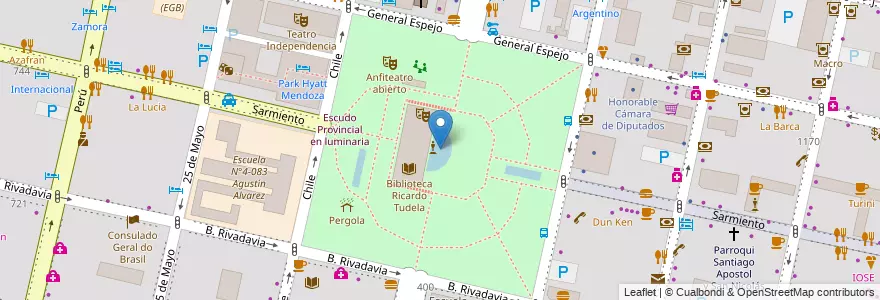 Mapa de ubicacion de Fuente de la Bandera en Argentinien, Chile, Mendoza, Departamento Capital, Sección 2ª Barrio Cívico, Ciudad De Mendoza.