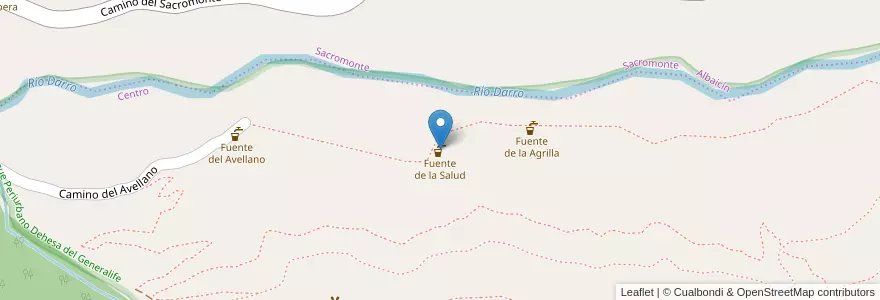 Mapa de ubicacion de Fuente de la Salud en اسپانیا, Andalucía, Granada, Comarca De La Vega De Granada, Granada.