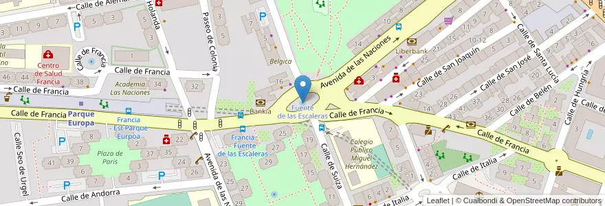 Mapa de ubicacion de Fuente de las Escaleras en إسبانيا, منطقة مدريد, منطقة مدريد, Área Metropolitana De Madrid Y Corredor Del Henares, Fuenlabrada.