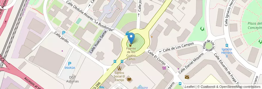 Mapa de ubicacion de Fuente de los Cuatro Caños en 스페인, 아스투리아스, 아스투리아스, Oviedo.