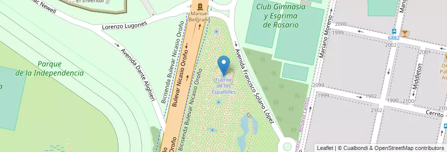 Mapa de ubicacion de Fuente de los Españoles en 阿根廷, Santa Fe, Departamento Rosario, Municipio De Rosario, 罗萨里奥.