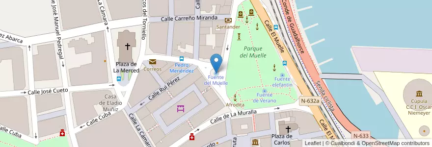 Mapa de ubicacion de Fuente del Muelle en 스페인, 아스투리아스, 아스투리아스, Avilés.