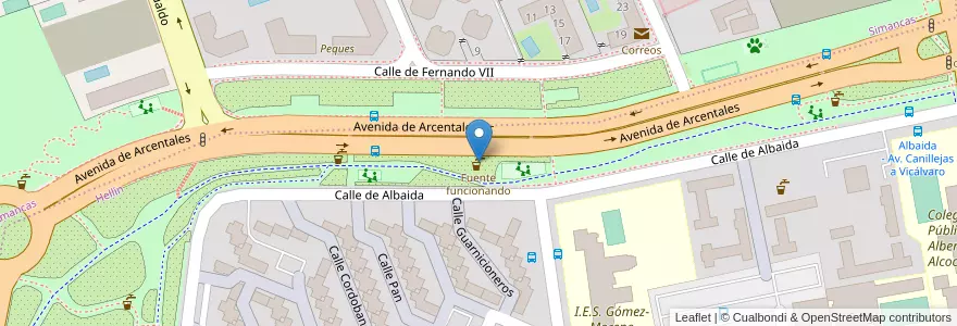 Mapa de ubicacion de Fuente funcionando en 스페인, Comunidad De Madrid, Comunidad De Madrid, Área Metropolitana De Madrid Y Corredor Del Henares, 마드리드.
