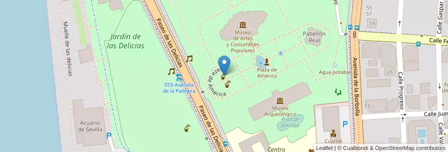 Mapa de ubicacion de Fuente Parque de las Palomas en 스페인, Andalucía, Sevilla, 세비야.