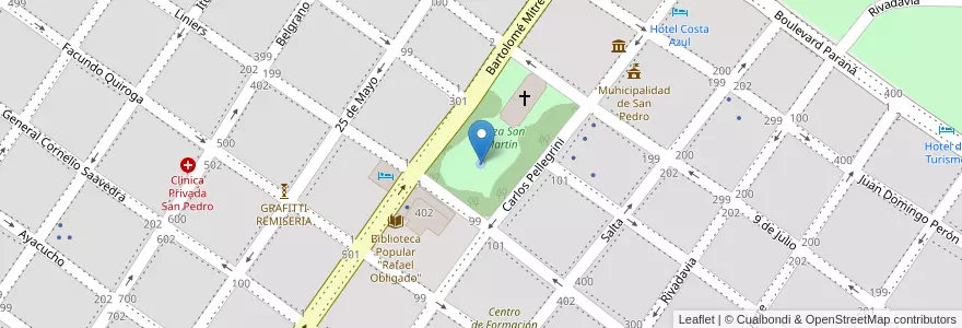 Mapa de ubicacion de Fuente Plaza Constitucion en آرژانتین, استان بوئنوس آیرس, Partido De San Pedro, San Pedro.