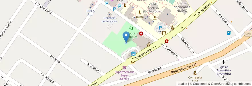 Mapa de ubicacion de Fuente Plaza San Martín en アルゼンチン, エントレ・リオス州, Departamento Diamante, Libertador San Martín, Distrito Palmar.