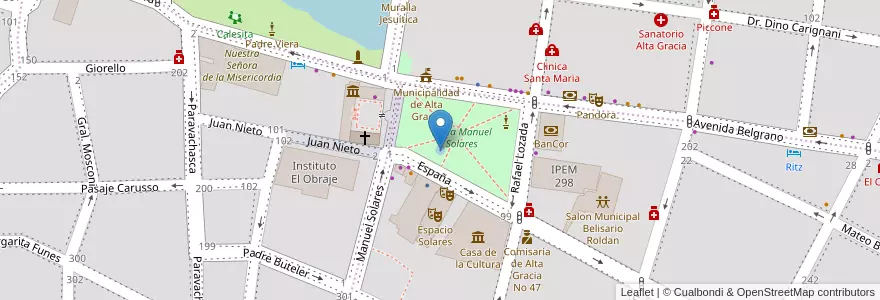 Mapa de ubicacion de Fuente Plaza Solares en Argentinien, Provinz Córdoba, Departamento Santa María, Pedanía Alta Gracia, Municipio De Alta Gracia, Alta Gracia.