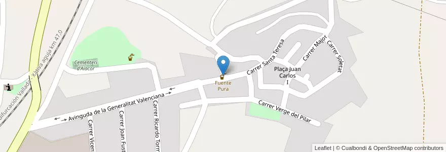 Mapa de ubicacion de Fuente Pura en İspanya, Comunitat Valenciana, València / Valencia, La Costera, Canals.