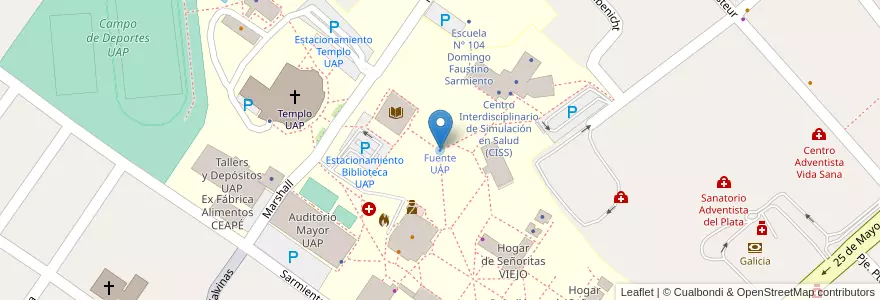 Mapa de ubicacion de Fuente UAP en Argentinië, Entre Ríos, Departamento Diamante, Libertador San Martín, Distrito Palmar.