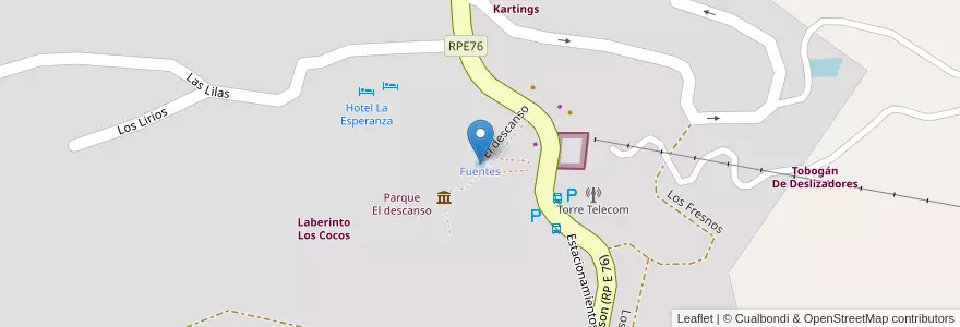 Mapa de ubicacion de Fuentes en 아르헨티나, Córdoba, Departamento Punilla, Pedanía Dolores, Municipio De Los Cocos.