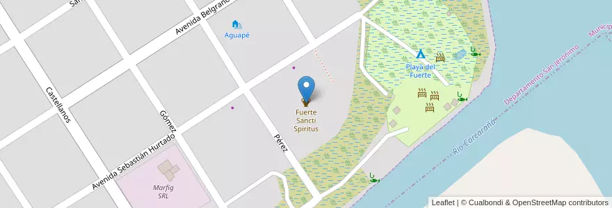 Mapa de ubicacion de Fuerte Sancti Spiritus en Argentinië, Santa Fe, Departamento San Jerónimo, Municipio De Puerto Gaboto, Puerto Gaboto.