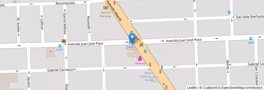 Mapa de ubicacion de Fulano en Argentinië, Santa Fe, Departamento Rosario, Municipio De Rosario, Rosario.